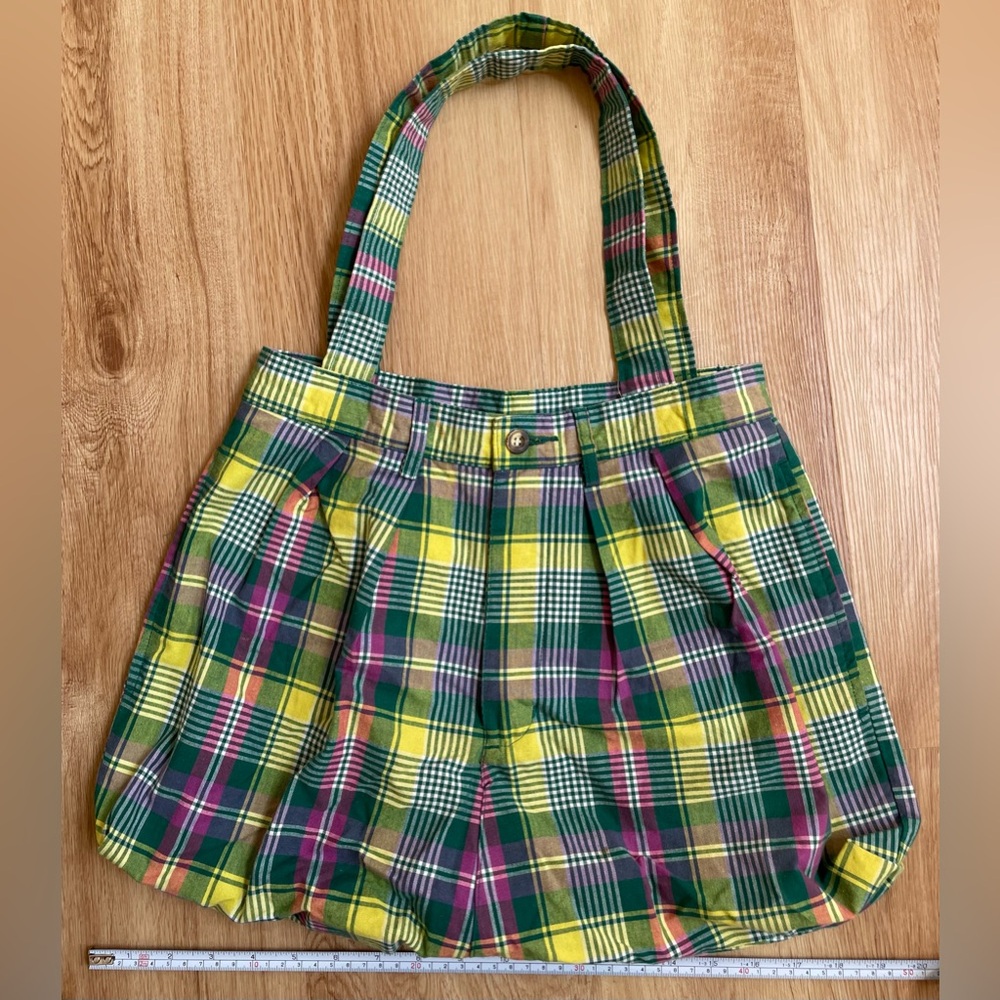 Handmade plaid shoulder bag purse made out of Gap pants preppy unique - Picture 6 of 10
